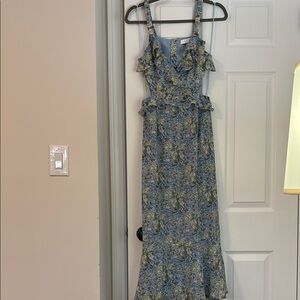 Floral Blue Midi cutout Dress